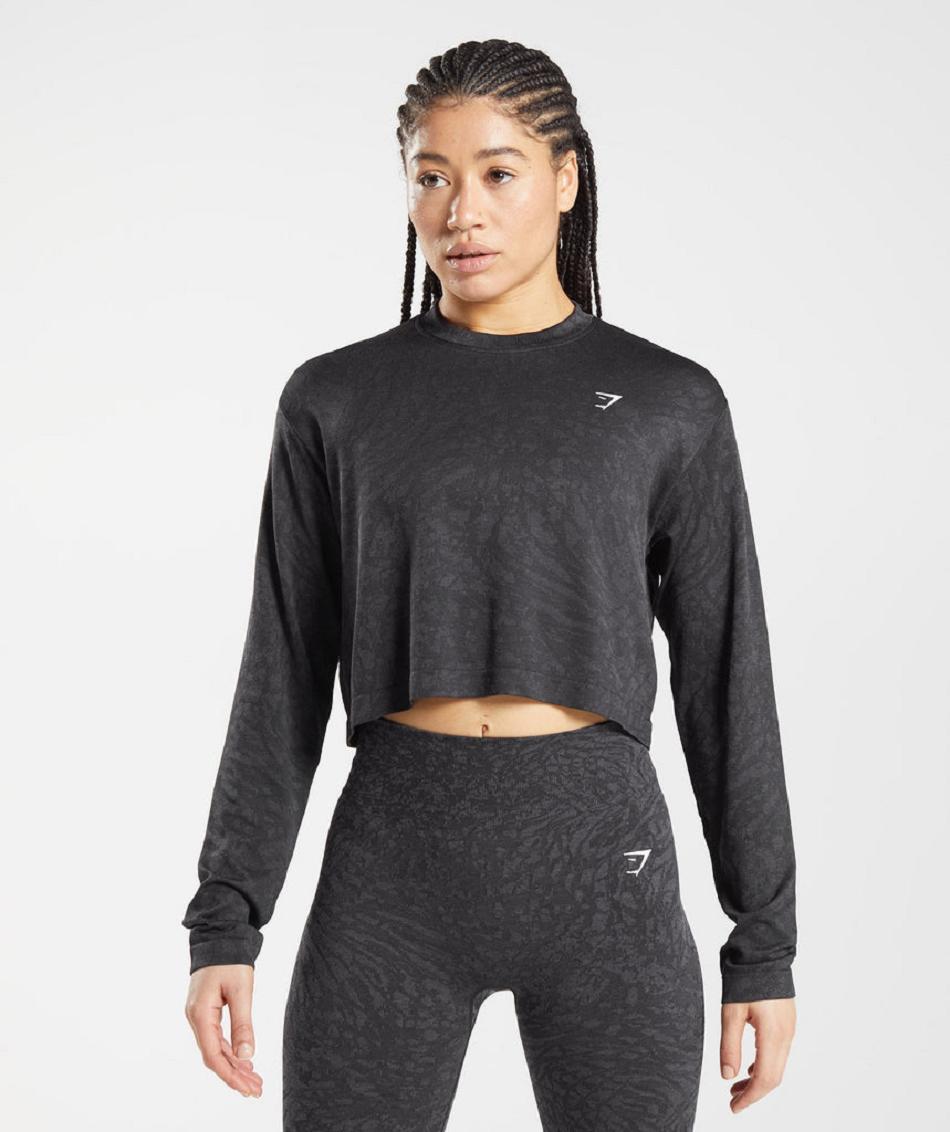 Gymshark Adapt Animal Seamless Ženske Dugi Rukav Crne | HR 3524QMA